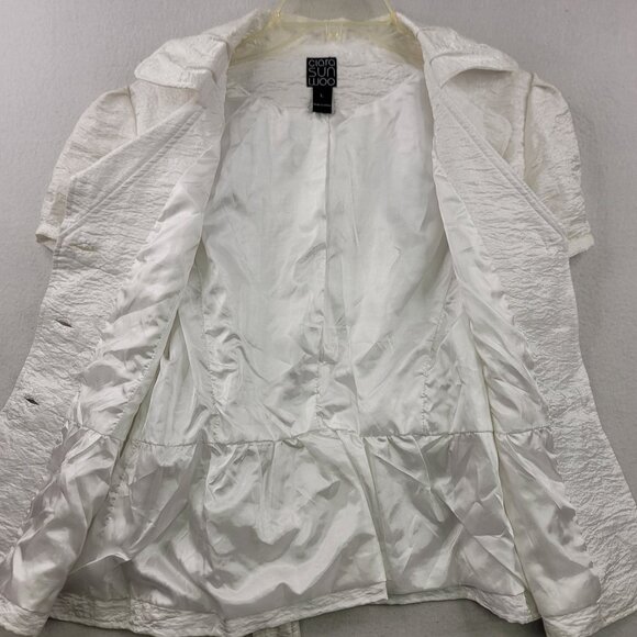 Clara Sun Woo Womens White Short Sleeve Button-Up Blouse L New w/Tags - Picture 8 of 11